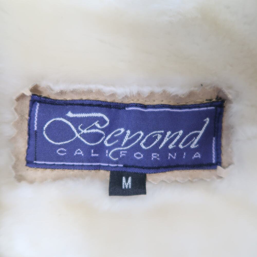 Vintage Y2K Beyond California Tan Suede Leather Cream Faux Fur Sherpa Jacket M - Picture 5 of 6